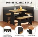 Breakfast Nook Corner Dining Table Kitchen Bench Chair Set, Space-Saving 3-5 People Seat Reversible L-Shape for Family Home Black Wood - Image 5