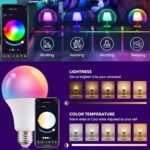 Smart Light Bulbs,WiFi & Bluetooth LED Light Bulb That Compatible with Alexa & Google Home, Color Changing Light Bulb, 10W A19 E26 2.4Ghz WiFi Light Bulbs 60 watt Equivalent, 800lm Dimmable - Image 4