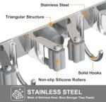 Broom Holder Wall Mount, Broom Organizer Wall Mount Stainless Steel Broom and Mop Hanger Heavy Duty Storage Organization for Home Kitchen Garden Garage Room 5 Racks 4 Hooks - Image 6