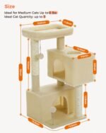 32" Cat Tree Tower for Indoor Cats - 2 Cozy Condos, Multi-Level Cat Scratching Posts with Sisal, Soft Padded Perch, 2 Dangling Toys, Beige - Image 6