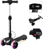 24V Electric Scooter for Kids w/150W Powerful Motor, Thumb Throttle, LCD Screen, Bluetooth, Light-Up Stem Deck & Wheels, 3 Adjustable Heights, 5MPH Safe Speed, 3 Wheel Electric Scooter for Kids - Image 2