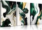 3Pcs Framed Emerald Green Wall Art, Modern Green and Gold Abstract Marble Canvas Wall Art Paintings Prints Posters Wall Decor Pictures for Living Room Bedroom Office Home Decoration, Ready to Hang - Image 2