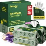 400 Dog Wipes for Paws and Butt Ears Eyes | XL 8X8 Organic Pet Wipes for Dogs | Lavender Scent Dog Wipes Cleaning Deodorizing | Extra Thick Paw Wipes for Dogs Cats Pets | +4 Bonus Glove Wipes - Image 2