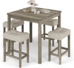 5-Piece Counter Dinner Height Table Set, Indoor Modern Rectangular Dining Table Furniture Set for Kitchen, 35 inch Dining Table with 4 stools (1+4 Natural) - Image 2