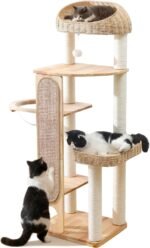59-inch Cat Tree，Cat Tower with Scratching Post,Extra Long Sisal Blanket, Handwoven Basket & Space Capsule Nest - Image 2