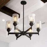 6-Light Black Chandelier, Rustic Industrial Farmhouse Chandeliers with Clear Glass Cylinders, Adjustable Height, E26 Base, Dining Room Chandelier Over Table for Kitchen, Living Room, Staircase - Image 2