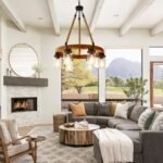 6 Light Round Wagon Wheel Chandelier Farmhouse Rustic Pendant Light Fixture with Seeded Glass Shades,Wood Industrial Hemp Rope Chandelier for Living Room, Dining Room Kitchen Island (Wood-800-6T-Down) - Image 2