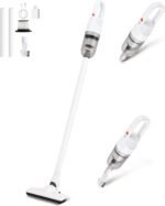 6-in-1 Lightweight Stick Vacuum Cleaner with 100W Powerful Motor, Mini Portable Household Handheld Vacuum Cleaner for Domestic Hard Floors, Carpets and Pet Hair (White Cordless with Plug) - Image 2