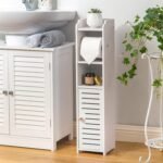 AOJEZOR Toilet Paper Holder Stand: No Drill PVC Small Bathroom Cabinet for Apartment Dwellers - Rental Deposit Protection - Small Space Storage Saving - Image 2