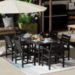 Anbuy Patio HDPE Dining Table Set, 7-Piece Outdoor Dining Table Sets, 2 in 1 Convertible Table and 6 Outdoor Chairs Outdoor All-Weather Furniture Set Black - Image 2