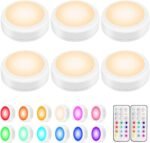BLS LED Puck Lights with Remote Control, Wireless Under Cabinet & Closet Lighting, RGB 13 Color Changing Lights with Dimmer, Timer & AA Battery Operated, Push, Touch, Stick on for Night, Wall, 6 Pack - Image 2