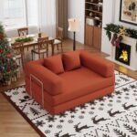BSHOMGI Folding Sofa Bed, 4 in 1 Convertible Sofas to Lounger Comfy Single Bean Bag Chair Floor Portable Foldable Sleeper Lazy Futon Couch Chair for Bedroom, Living Room (Orange, 53.15" Double Sofa) - Image 2