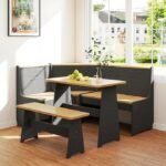 Breakfast Nook Corner Dining Table Kitchen Bench Chair Set, Space-Saving 3-5 People Seat Reversible L-Shape for Family Home Black Wood - Image 2