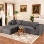 COMHOMA 105”Modular Sectional Sofa with Deep Seat,Cloud Upholstered L-Shape Couch Wide Arms Corduroy Fabric High-Density Foam Chaise Lounge for Living Room No Assembly Required - Image 2