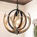 Debemenes Rustic Antler Chandelier, 14" Farmhouse Chandelier with Resin 4 Antlers and Retro Metal Globe Chandelier Vintage Style for Dining Room, Kitchen, Hallway, Pendant Lights - Image 2
