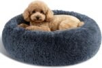 Dog Calming Beds for Small Medium Large Dogs - Round Donut Washable Puppy Dog Bed, Anti-Slip Faux Fur Fluffy Donut Cuddle Anxiety Cat Pet Bed(20" Dark Grey) - Image 2