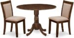 East West Furniture DLMZ3-AWN-04 3 Piece Dinette Set for Small Spaces Contains a Round Dining Table with Dropleaf and 2 Light Tan Linen Fabric Parsons Dining Chairs, 42x42 Inch, Natural Walnut - Image 2