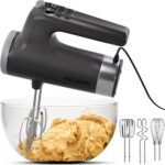 Electric Hand Mixer 9 Speed with Stainless Steel Whisk, Flat Beater & Dough Hook, Snap Storage Case, Compact Lightweight 350 W Powerful handheld mixer for Baking & Cooking, Gray - Image 2