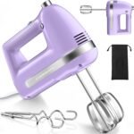 Electric Hand Mixer, Powerful 300W Hand Mixer Electric Handheld with 304 Beaters, Dough Hook,Hand Held Mixer with Turbo for Baking Cakes, Eggs, Cream Food(Purple) - Image 2