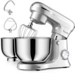 Facelle Tilt-Head Stand Mixer, 5QT+6QT Stainless Steel Two Bowls, 10 Speeds Kitchen Electric Food Mixer with Egg Whisk, Dough Hook, Beater, Dishwasher-Safe Attachment, Ideal Gift for Mom (Sliver) - Image 2