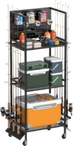 Fishing Rod Holder Up to 12 Rods，Rolling Fishing Cart For Tackle Box& Fishing Accessories, 3-Shelf Fishing Rod Holders For Garage, Fishing Gifts For Men - Image 2