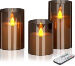 Flameless Candles 4" 5" 6" Set of 3 Acrylic Glass Pillars 3" Diameter Battery Operated Flickering Candles Include 10-Key Remote with Timer Function 400+ Hours (Gray, Warm Light 3 Pack) - Image 2