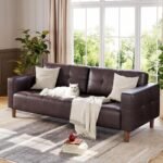 GarveeHome 3-Seater Sofa Couch, 83" Wide Faux Leather Sofa Couch with Spring Cushion, Modern Sofa with Deep Seats and 2 Removable Back Cushions, for Living Room, Bedroom, Apartment, Office, Dark Brown - Image 2