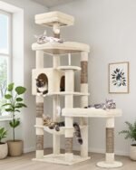 Globlazer Extra Large Platform Cat Tree, 65in Tall Sturdy Cat Tree for Indoor Cats Large Adult, Big Cat Tower for Big Cats with 3 Enlarged Perches, 6 Scratching Posts, Cat Condo, Hammock, S65, Beige - Image 2