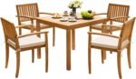 Greesum 5 Piece Patio Dining Set Outdoor Solid Wood Furniture for Yard, Garden, Porch w/Square Tabletop & 4 Chairs, White - Image 2
