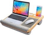 HUANUO Lap Desk - Fits up to 17 inches Laptop Desk, Built in Mouse Pad & Wrist Pad for Notebook, Laptop, Tablet, Lap Stand with Tablet, Pen & Phone Holder, Wood Grain - Image 2