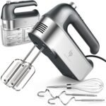 Hand Mixer Electric, 450W Kitchen Mixers with Scale Cup Storage Case, Turbo Boost/Self-Control Speed + 5 Speed + Eject Button + 5 Stainless Steel Accessories, For Easy Whipping Dough, Cream, Gray - Image 2