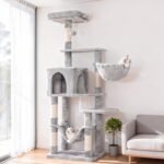 Hey-brother Cat Tree with Large Hammock, Multi-Level Cat Tower for Indoor Cats, Cat Condo with Sisal-Covered Scratching Posts and Top Perch, Light Gray MPJ050W - Image 2