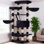 Heybly Cat Tree, 68 inch Multi-Level Cat Tower for Indoor Cats, 2 Widened Plush Perches Cat Condo with Scratching Board and Big Caves, Smoky Gray HCT025G - Image 2