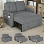 ISHUHL 3 in 1 Convertible Sleeper Sofa Bed, Pull Out Couch with Charging Station, Corduroy Small Loveseat Sleeper Sofa with Adjustable Backrest for Apartment, Bedroom, Small Space（Dark Grey） - Image 2