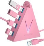 JoyReken 4-Port USB 3.0 Hub, FlyingVHUB Vertical Data USB Hub with 2 ft Extended Cable, for Mac, PC, Xbox One, PS4, PS5, iMac, Surface Pro, XPS, Laptop, Desktop, Flash Drive, Mobile HDD(Pink) - Image 2