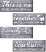 Joyhawk 4 Pieces Wall Decor Signs, THIS IS US, TOGETHER, BLESS THIS HOME, FAMILY Rustic Wooden Farmhouse Wall Art Décor For Living Room Bedroom Kitchen, , 4.7 x 13.8 Inch(Grey) - Image 2