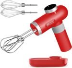 Kitchen in the box Cordless Rechargeable Hand Mixer for Kitchen, Portable Handheld Electric Mixer with Beaters, Whisks, 6-Speed Digital Display, Charging Base and USB-C Charge Cable (Cherry Red) - Image 2