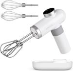 Kitchen in the box Cordless Rechargeable Hand Mixer for Kitchen, Portable Handheld Electric Mixer with Beaters, Whisks, 6-Speed Digital Display, Charging Base and USB-C Charge Cable (Pearl White) - Image 2