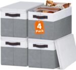 Large Closet Storage Baskets Bins with Lids 4 Pack, Storage Baskets for Organizing Shelves Nursery Bedroom, Home Dorm Closet Organizers Cubes for Clothes Toys Blanket Book - Stackable -14x10x9.5 - Image 2