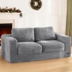 MAXYOYO Giant Bean Bag Chair for Adults, Upholstered Loveseat Floor Sofa with Pillows and Armrests, Large Bean Bag Sofa Plush Chair Bean Bag Couch for Bedroom Living Room, Grey - Image 2