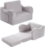 MOMCAYWEX Kids Sofa, 2-in-1 Flip-Out Foam Couch with Soft Sherpa Cover, Cozy Play Lounge Chair, Grey - Image 2