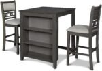 New Classic Furniture Gia Counter Table with Two Chairs and Storage Shelf, 30-Inch, Gray - Image 2