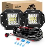 Nilight 2PCS 42W Flush Mount LED Pods Spot Flood Combo Beam Driving Light Backup Light Reverse Light Grill Mount Light with Wiring Harness Kit -2 Leads - Image 2