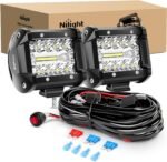 Nilight LED Light Bar 2PCS 60W 4 Inch Flood Spot Combo LED Work Light Pods Triple Row Work Driving Lamp with 12 ft Wiring Harness kit - 2 Leads - Image 2