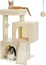 PAWZ Road Cat Tree, 30 Inches Cat Tower with Dual Condos for Indoor Cats, Plush Cat House with Padded Perch, Scratching Ramp and Posts and Replaceable Balls-Beige - Image 2