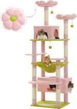 PAWZ Road Flower Cat Tree, 72 Inches Large Cat Tower with Steel Frame Hammock and 7 Scratching Posts, Tall Cat Tree with 2 Condos and Perches for Large Indoor Cats - Pink - Image 2