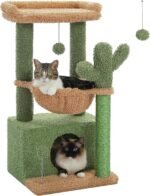 PEQULTI 4-in-1 Cactus Cat Tree, 33'' Cat Tower for Indoor Cats with Large Condo, Cat Scratching Post for Cats with Deep Hammock& Cozy Top Perch,Green - Image 2