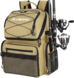 PLUSINNO Cooler Fishing Backpack with Rod Holders 45L Large Water-resistant Fishing Tackle bag Store Fishing Gear Fishing Gifts for Men Father, Sport Bags - Image 2