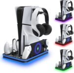 PlayStation Portal Charger, PS5 Stand and Cooling Station with RGB LED Controller Charging Dock Accessories, PS5 Edge Controller and PS Portal Charger, Headset and Remote Holders - Image 2