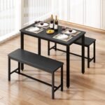 Rovibek Dining Table Set for 4 with 2 Benches – Space-Saving Kitchen Table Set for Kitchen & Dining Room, Black - Image 2